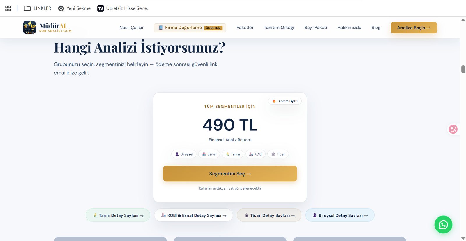 Kobianalist site girişi ve paket seçimi